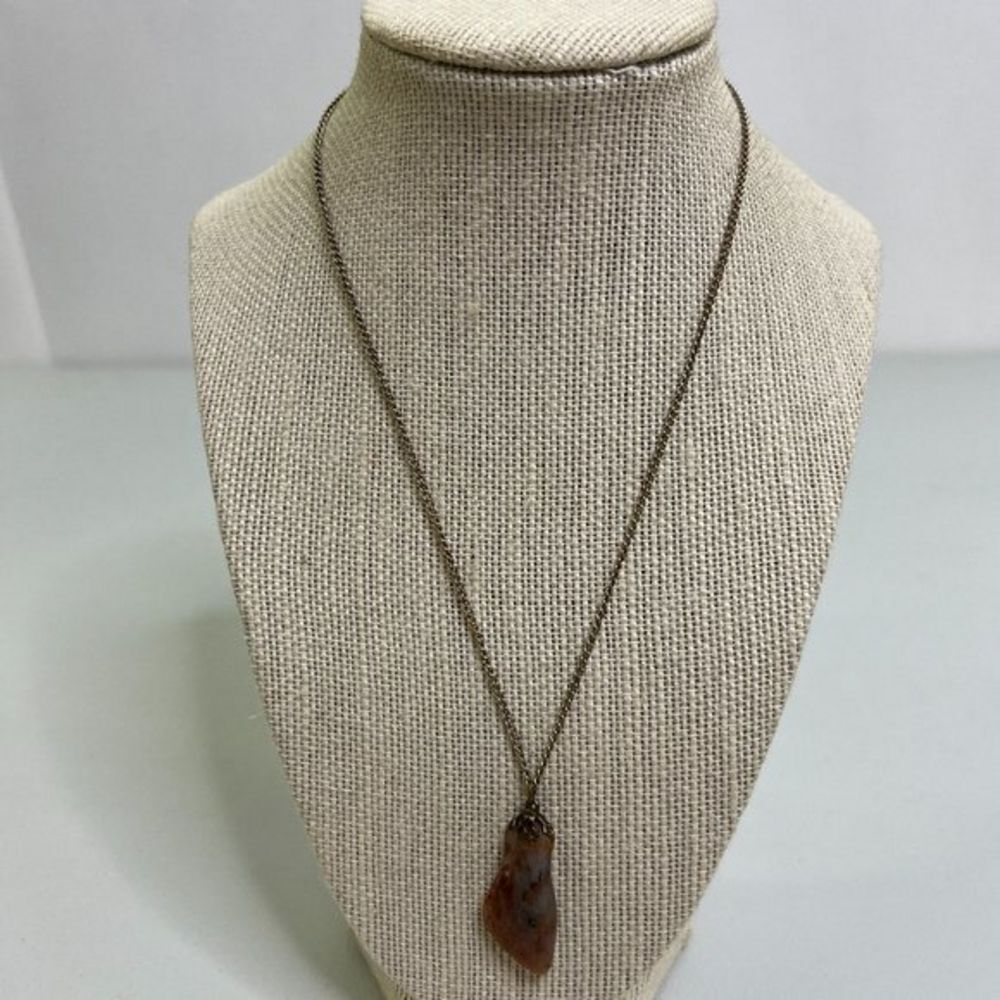 Smoky Quartz Stone Necklace Red Gray Chain Boho Tribal Tumbled Rock Gold Tone Us